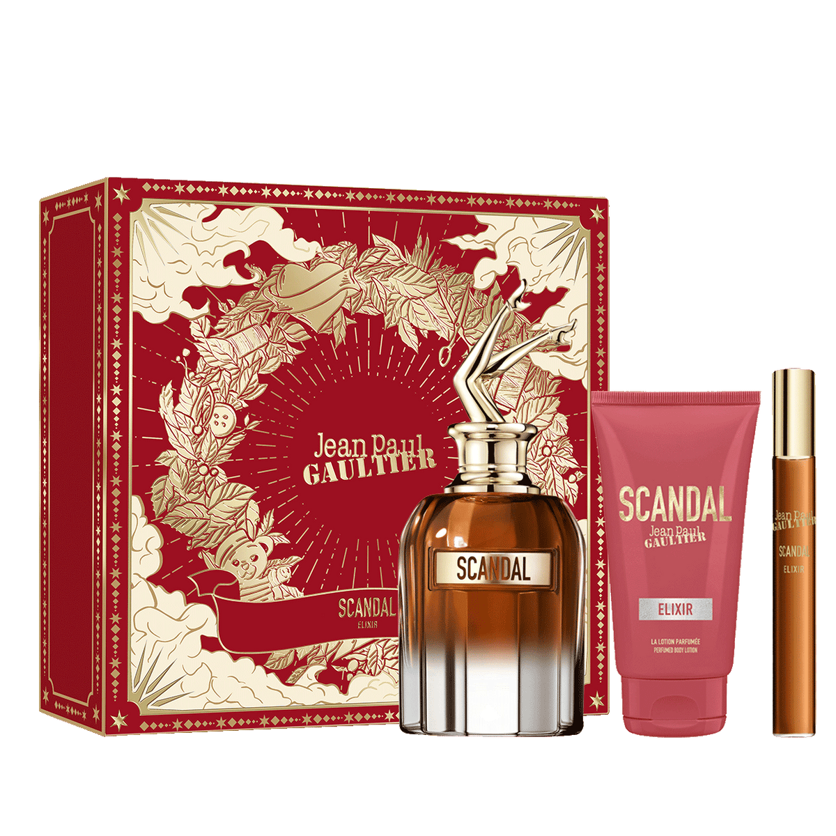 Jean Paul Gaultier Scandal Elixir 2.7 oz, Body lotion 2.5 oz and Travel Spray