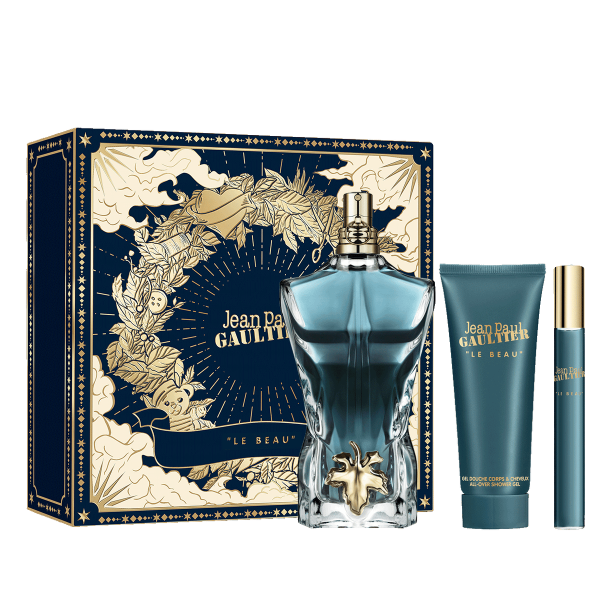 Jean Paul Gaultier Le Beau 4.2 oz, Shower Gel 2.5 oz and Travel Spray